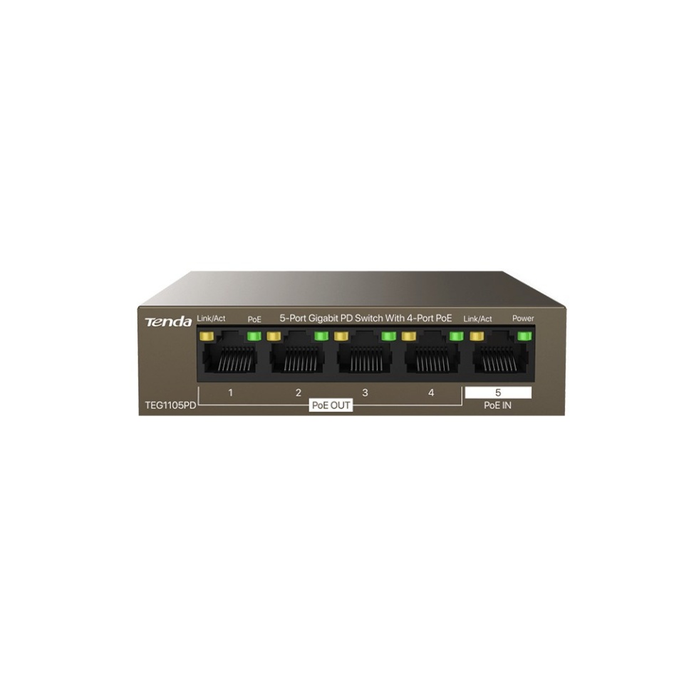 Tenda switch TEG1105PD network Gigabit Ethernet (10/100/1000) Power over Ethernet (PoE) pruun