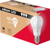 Airam LED lambipirn LED 3-pack E27 2700K 806lm