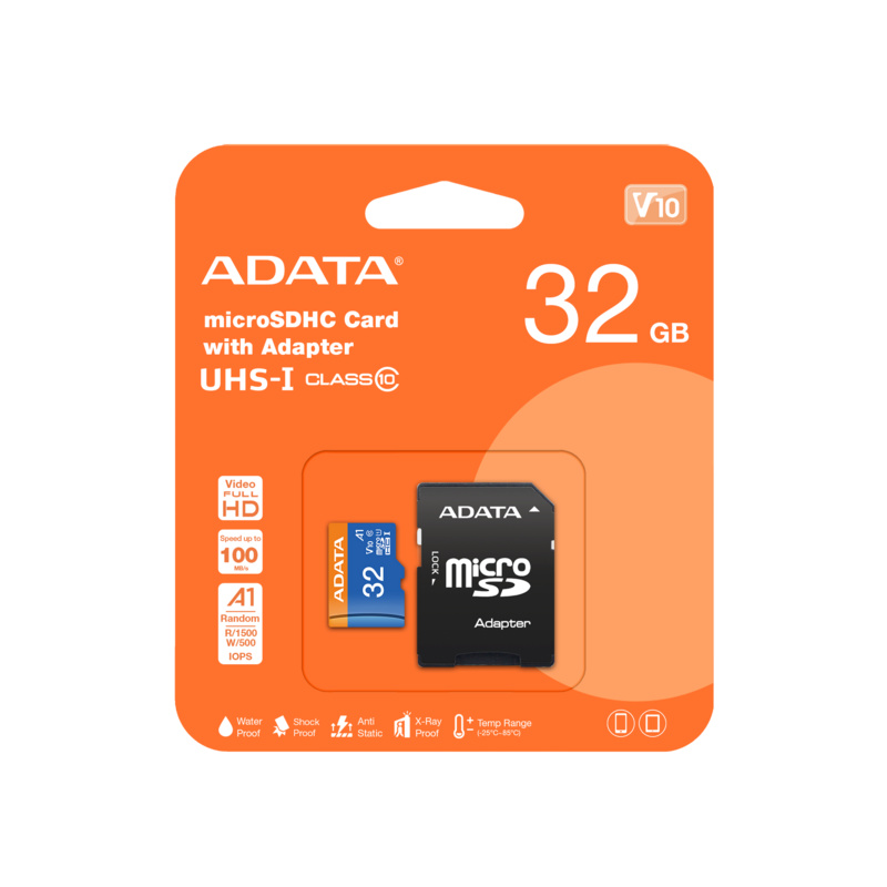 Adata mälukaart microSDHC UHS-I Class 10 32GB Premier + Adapter A1
