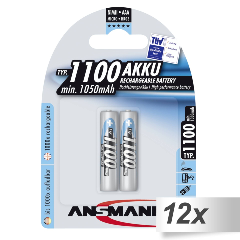 Ansmann akud 12x2 NiMH 1100 Micro AAA 1050mAh