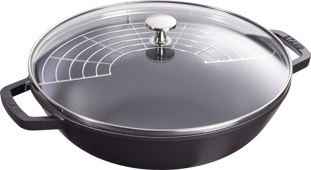 Staub pann Wok 30 cm with Lid must, Cast Iron