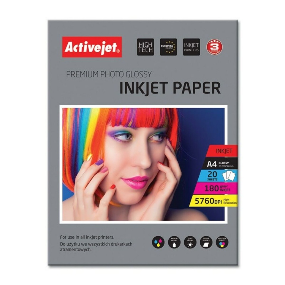 Activejet fotopaber AP4-180G20, A4 Glossy, 180g, 20tk