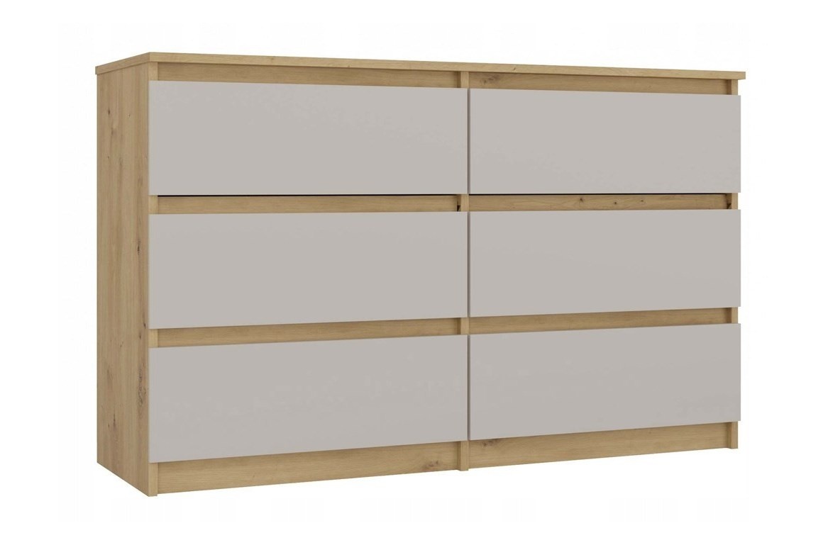 Top E Shop kummut M6 MALWA CHEST OF DRAWERS 120CM 6 DRAWERS COLOUR ARTISAN OAK/CASHMERE