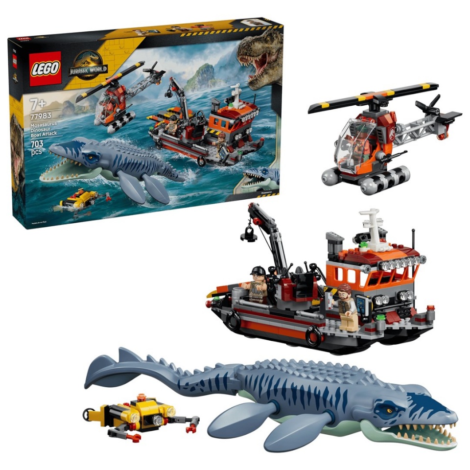 Lego klotsid Jurassic World 77983 - Atak mozazaura na łódź