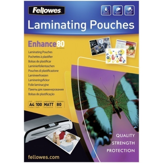 Fellowes lamineerimiskile Matt laminating pouches 80 micron A4 100-pakk