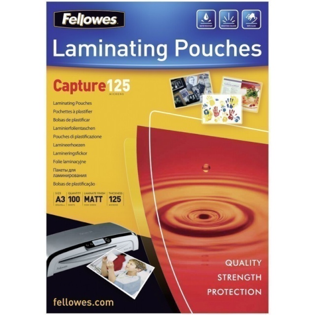 Fellowes lamineerimiskile Matt laminating pouches 125 micron A3 100-pakk