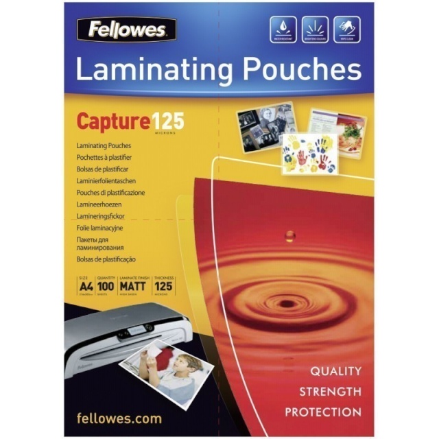 Fellowes lamineerimiskile Matt laminating pouches 125 micron A4 100-pakk