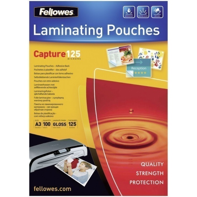 Fellowes lamineerimiskile Peel and stick pouches adhesive back, 125 micron, A3