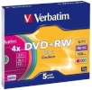 Verbatim toorik DVD+RW 4,7GB, 4x Speed, Slimcase, 5 Pack