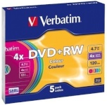 Verbatim toorik DVD+RW 4,7GB, 4x Speed, Slimcase, 5 Pack