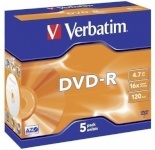 Verbatim toorik 1x5-pakk DVD-R 4,7GB 16x Speed, Jewel Case