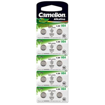 Camelion patareid Alkaline Button celles 1.5V (BP10) AG4/LR66/LR626/377, 10-pack, "no mercury"