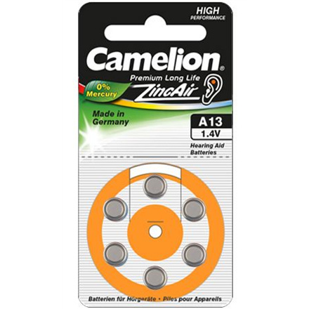 Camelion patareid Zinc Air Celles 1.4V A13/ZL13, 6-pack, "no mercury"