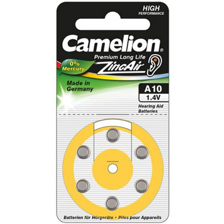 Camelion patareid Zinc Air Celles 1.4V A10/ZL10, 6-pack, "no mercury"