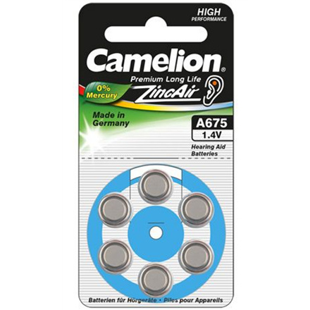 Camelion patareid Zinc Air Celles 1.4V A675/ZL675, 6-pack, "no mercury"