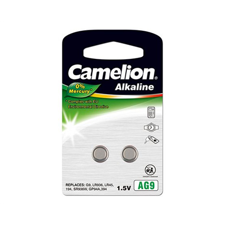 Camelion patareid Alkaline Button celles 1.5V (LR936) AG9/LR45/394, 2-pack, "no mercury"