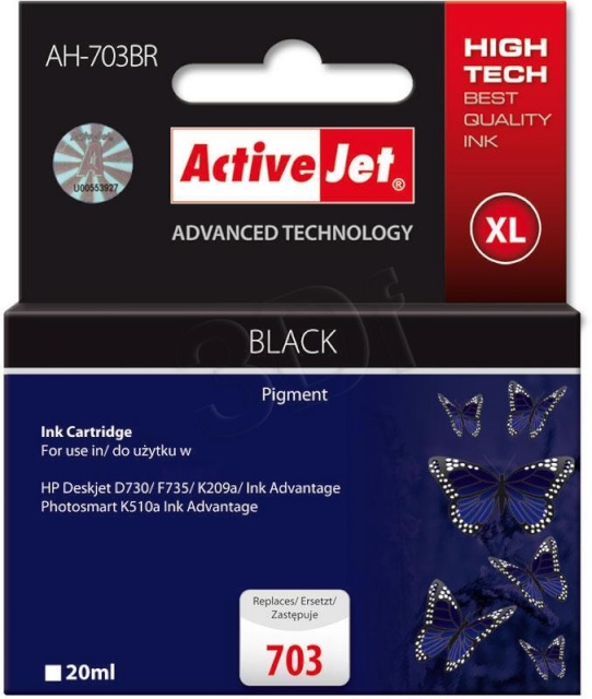 ActiveJet tindikassett AH-703BR must HP (HP 703 CD887AE) Premium