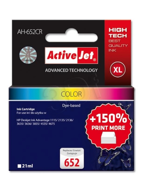 ActiveJet tindikassett AH-652CR värviline HP (HP 652 F6V24AE) Premium