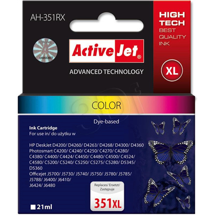 Activejet tindikassett AH-351RX (HP 351XL CB338EE) Tri-Colour Ink Cartridge, Cyan, Magenta, kollane