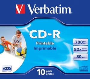 Verbatim toorikud CD-R 52x 700MB 10tk Jewel Case Printable Azo 43325