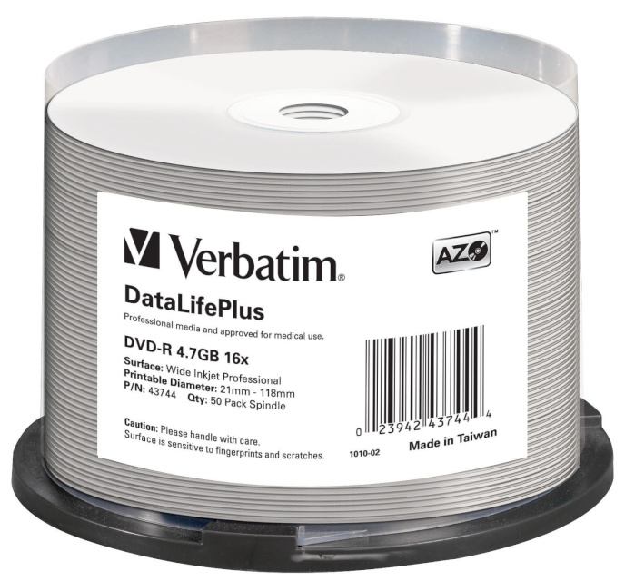 Verbatim toorik 1x50 Verbatim DVD-R 4,7GB 16x wide printable NON-ID