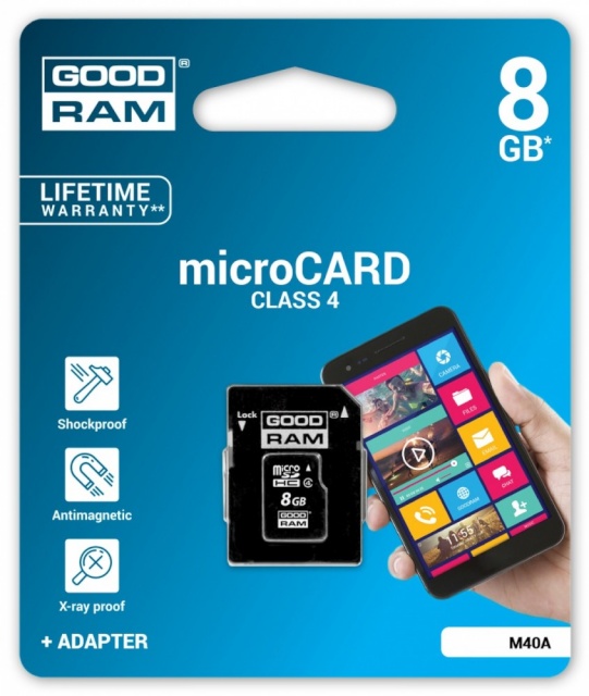 Goodram mälukaart microSDHC 8GB Class 4 + adapter