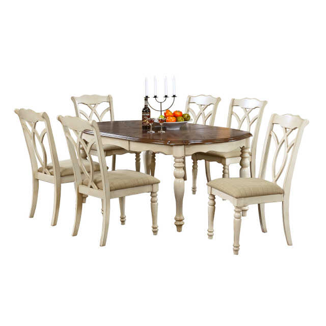 H4Y Söögilauakomplekt LILY 6-tooliga (14357) 106,5x137+45xH76cm, materjal: tammespooniga MDF / kummipuu, värvus: tamm /valge