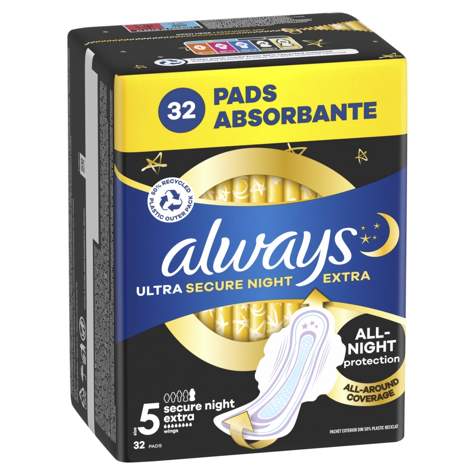 Always Ultra Secure Night Extra Size 5 Hügieenisidemed Tiibadega, 32 tk