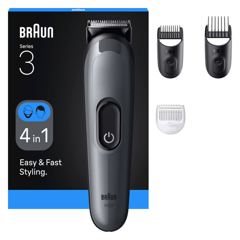 Braun habemepiiraja AIO3500 Series 3 Grooming Set 4in1, must/hall