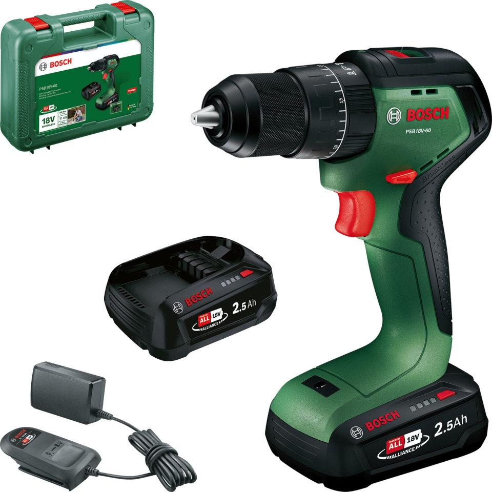 Bosch akutrell PSB18V-60 (2x2,5Ah, CC) Cordless Combi Drill