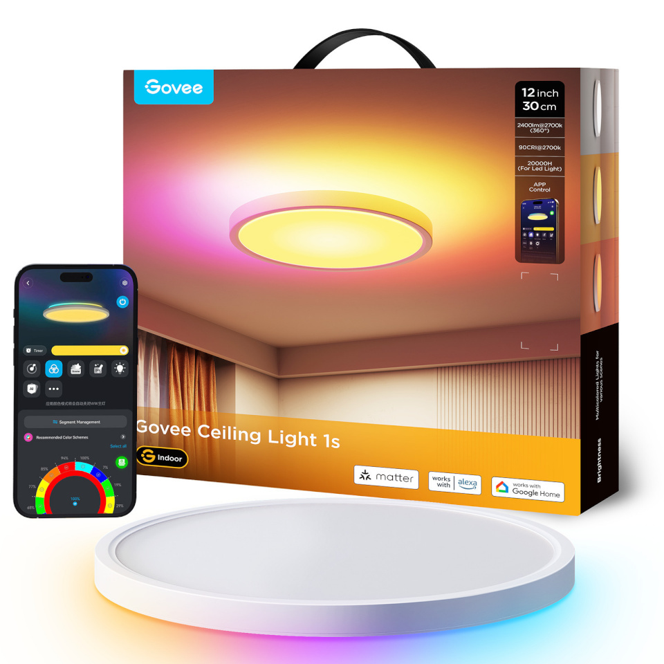 Govee nutikas laevalgusti RGBWW + RGBIC Smart Ceiling Light, 30cm