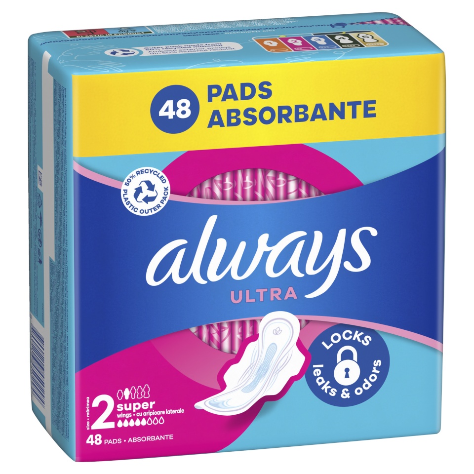 Always Ultra Size 2 Päeva Hügieenisidemed Tiibadega, Long, 48 tk