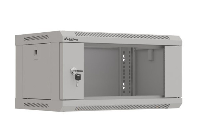 Lanberg serverikapp Wardrobe instalacyjna Rack wisząca 19" 4U 540x350 Grey drzwi przeszklone ( flat pack)