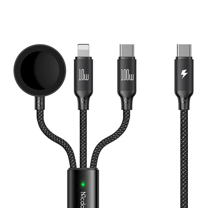 Mcdodo juhtmevaba laadija USB-C 3in1 Cable CA-4940 USB-C, Lightning, Apple Watch Wireless, must