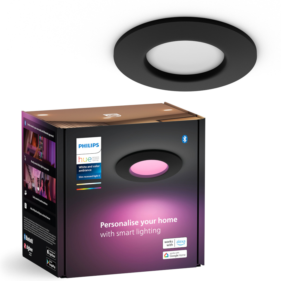 Philips Hue Slim süvistatav valgusti S süvistatav prožektor, 90 mm, must