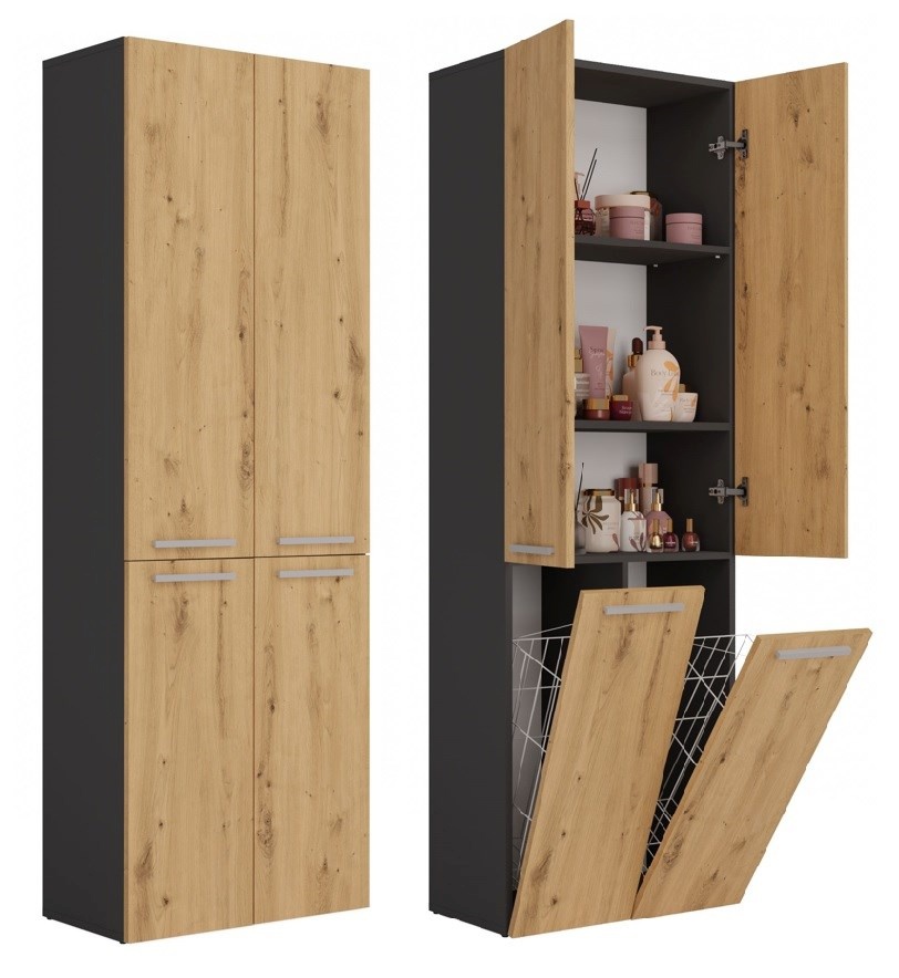Top E Shop vannitoakapp NEL 2K DD ANT/ART KP bathroom storage cabinet Graphite, Oak