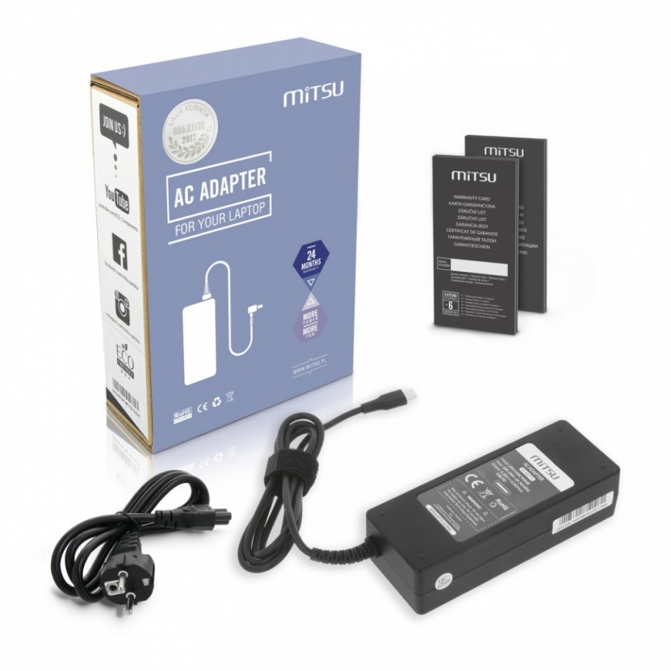 Mitsu laadija Laptop 90W USB-C 5V-9V-12V-15V/3A, 20V/4.5A PD