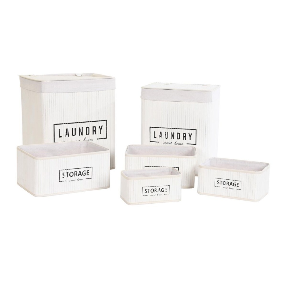 DKD Home Decor Korvide Komplekt Polüester valge Bambus (40x30x46cm)