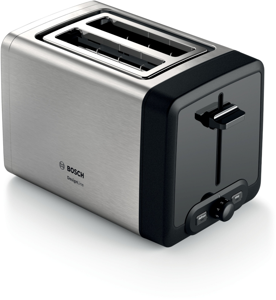 Bosch röster TAT4P420DE DesignLine Compact Toaster, roostevaba teras/must