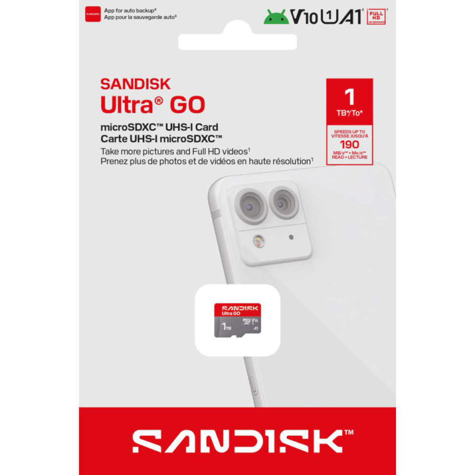 SanDisk 1TB microSDXC mälukaart Ultra GO UHS-I V10 U1 C10 A1 R190MB/s Full Vi HD