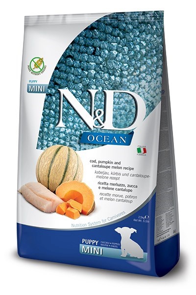 Farmina kuivtoit koerale N&D Ocean Cod, Pumpkin & Cantaloupe Melon Puppy Mini, 800g