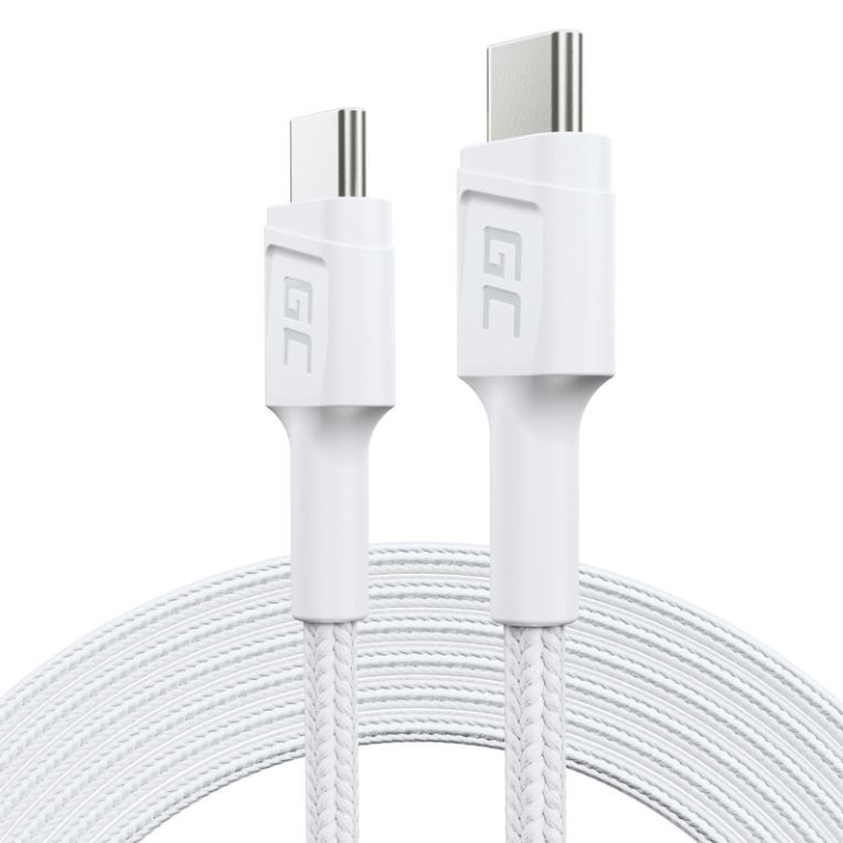 Green Cell kaabel Cable PowerStream USB-C do USB-C 2m, PD 60W, QC 3.0, valge