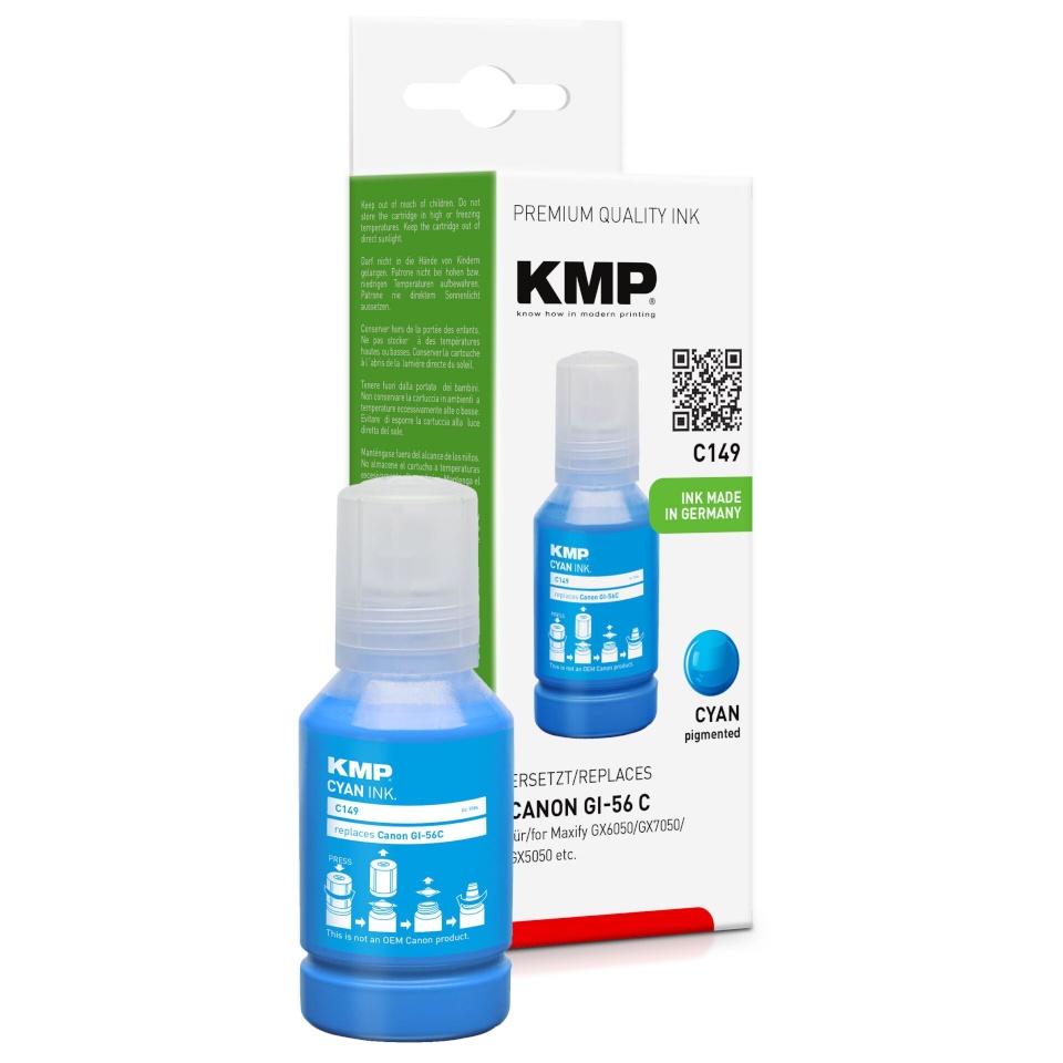 KMP tindikassett Canon Maxify GI56C tsüaan 14000 lk C149