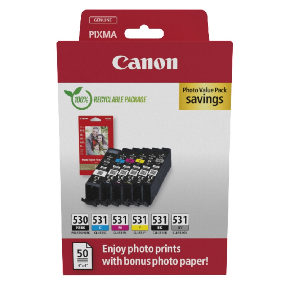 Canon tindikassett Canon PGI-530 / CLI-531 foto Value Pack PGBK/C/M/Y/BK/GY