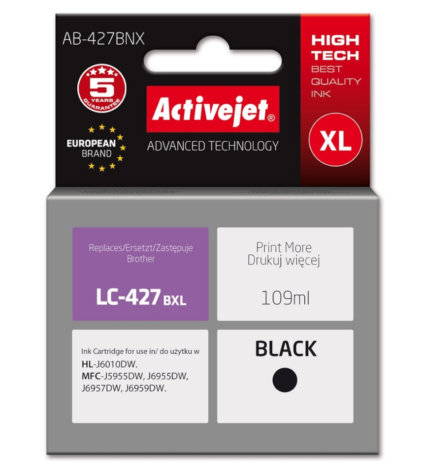 Activejet tindikassett AB-427BNX Brother Printer Ink Cartridge, for Brother LC-427BXL, Supreme, 109 ml, must