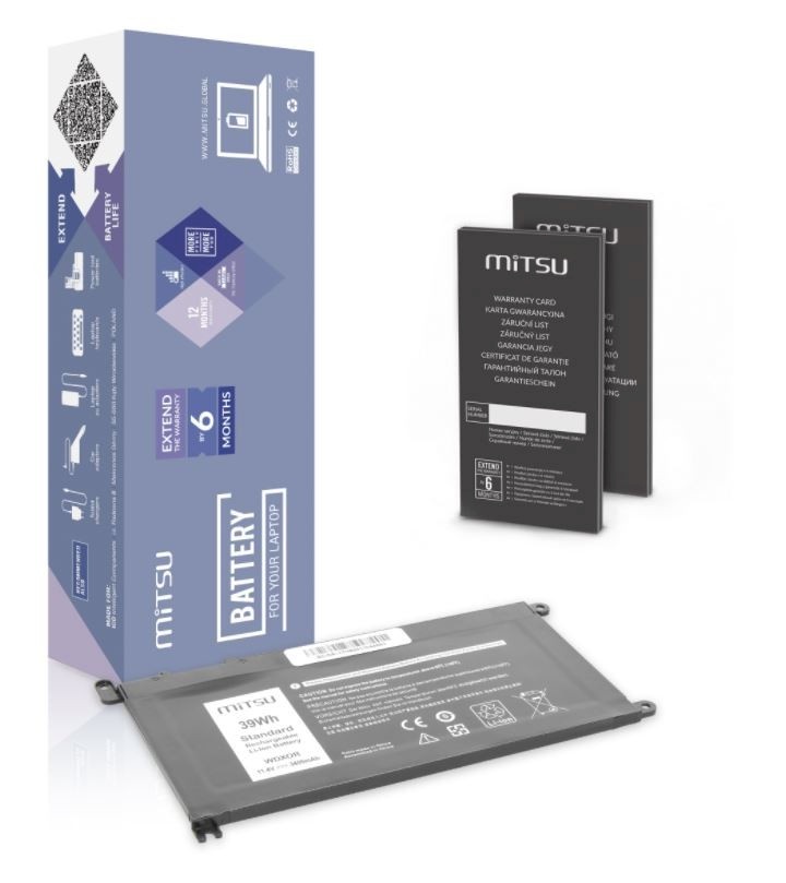 Mitsu sülearvuti aku for DELL Vostro 14 (5468), Inspiron 15 (5568), 3400 mAh (39Wh), 11.4 Volt