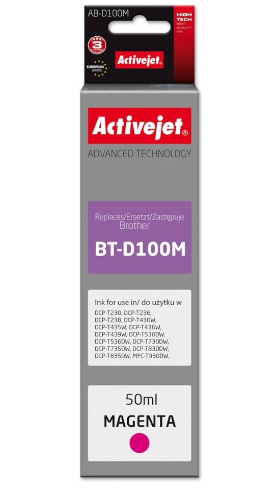 Activejet tindikassett AB-D100M Ink Cartridge for Brother printers, for Brother BT-D100M, Supreme, 50 ml, magenta