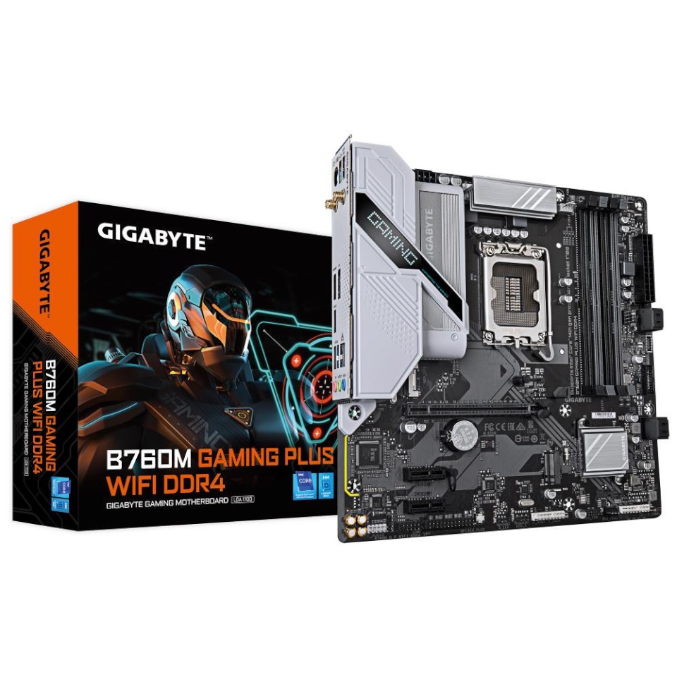 Gigabyte emaplaat intel B760 Express LGA1700 micro-ATX memory Ddr4 memory Slots 4 2xpci-express 3.0 1x 1xpci-express 4.0 16x 2xm.2 1xhdmi 1xdisplayport 2xusb 2.0 1xusb 3.2 1xusb-c 1xps/2 1xoptical S/pdif 1xrj45 3xaudio Port b760mgpwifiddr41.0