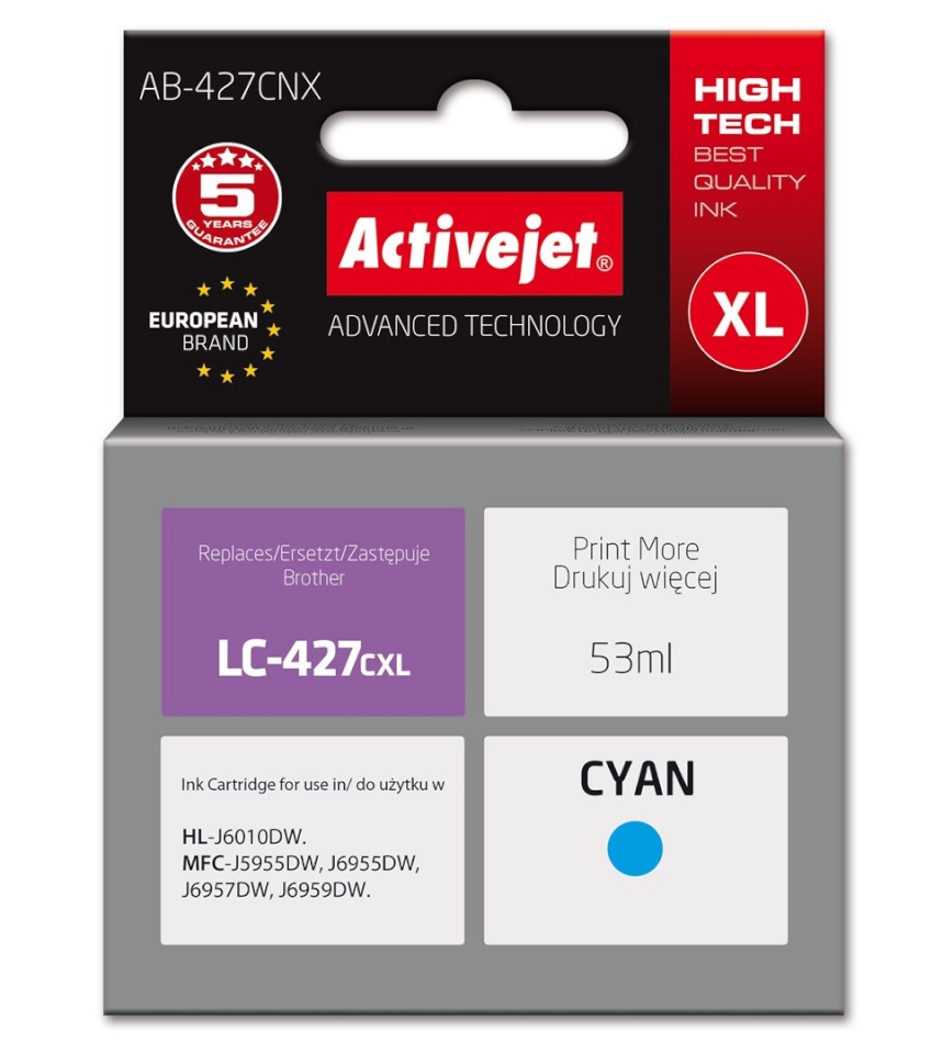 Activejet tindikassett AB-427CNX Brother Printer Ink Cartridge, for Brother LC-427CXL, Supreme, 53 ml, light sinine