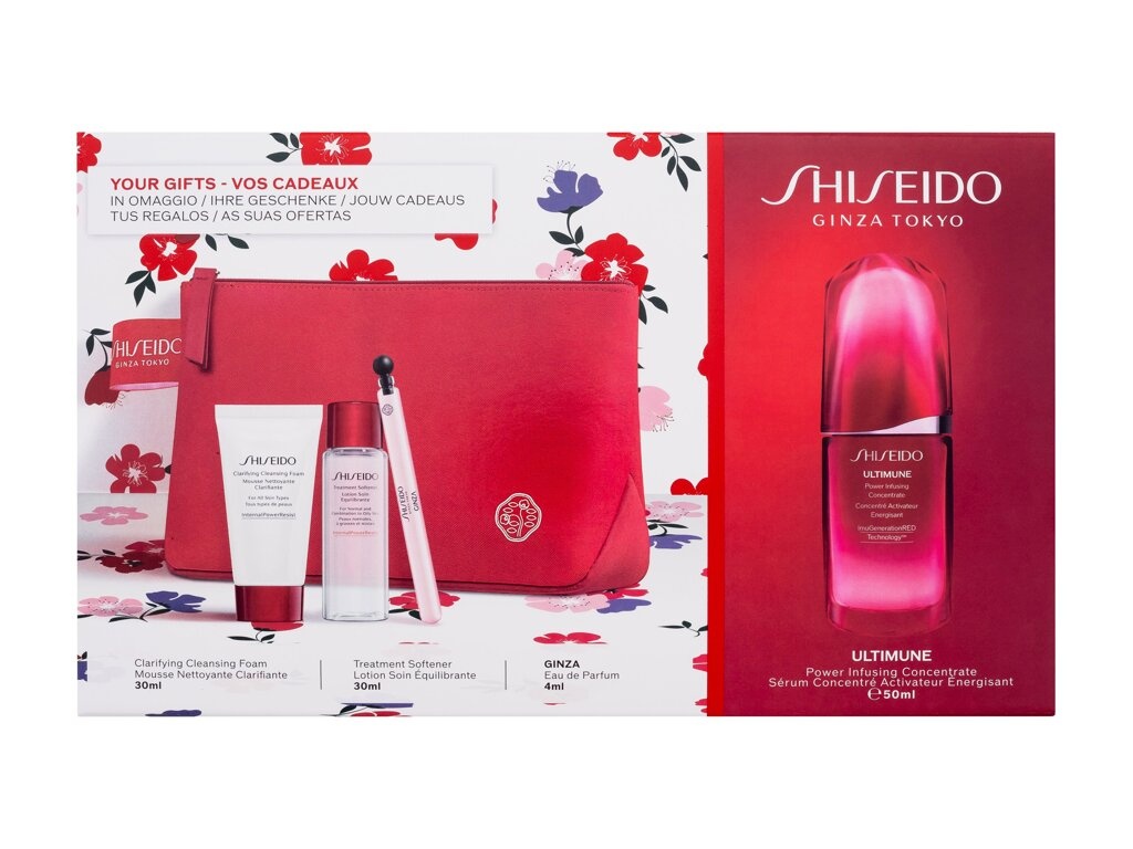 Shiseido komplekt Ultimune Power Infusing Concentrate 50ml + Clarifying Cleansing Foam 30ml + Treatment Softener 30ml + EDP 4ml + Bag, naistele